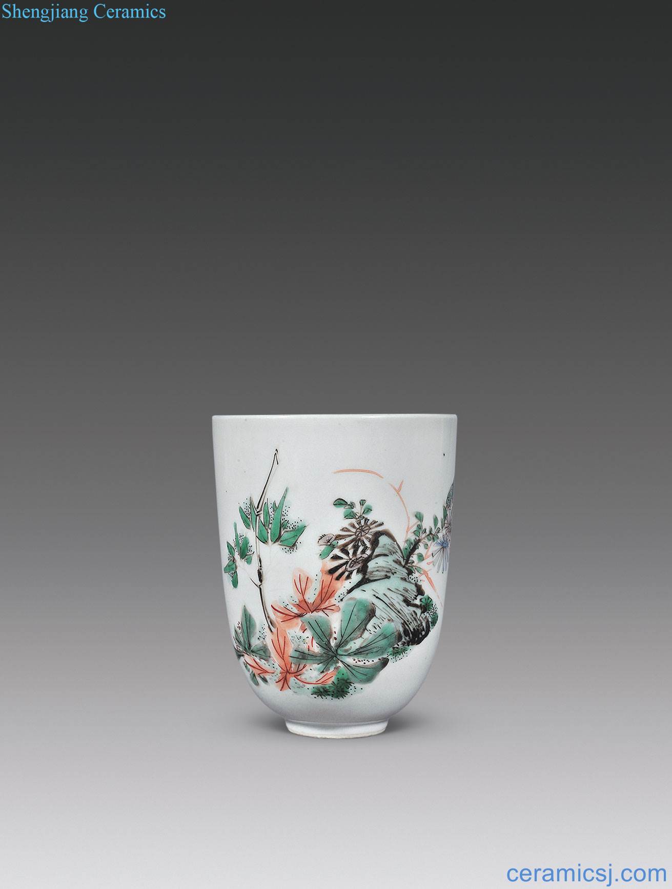 The qing emperor kangxi Colorful flowers bamboo stone figure cup