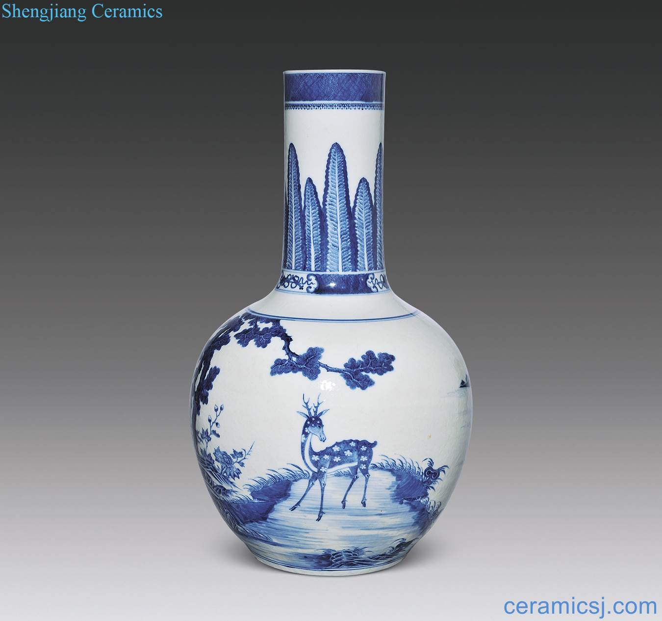 In late qing dynasty Blue and white pine LuYanNian figure tree