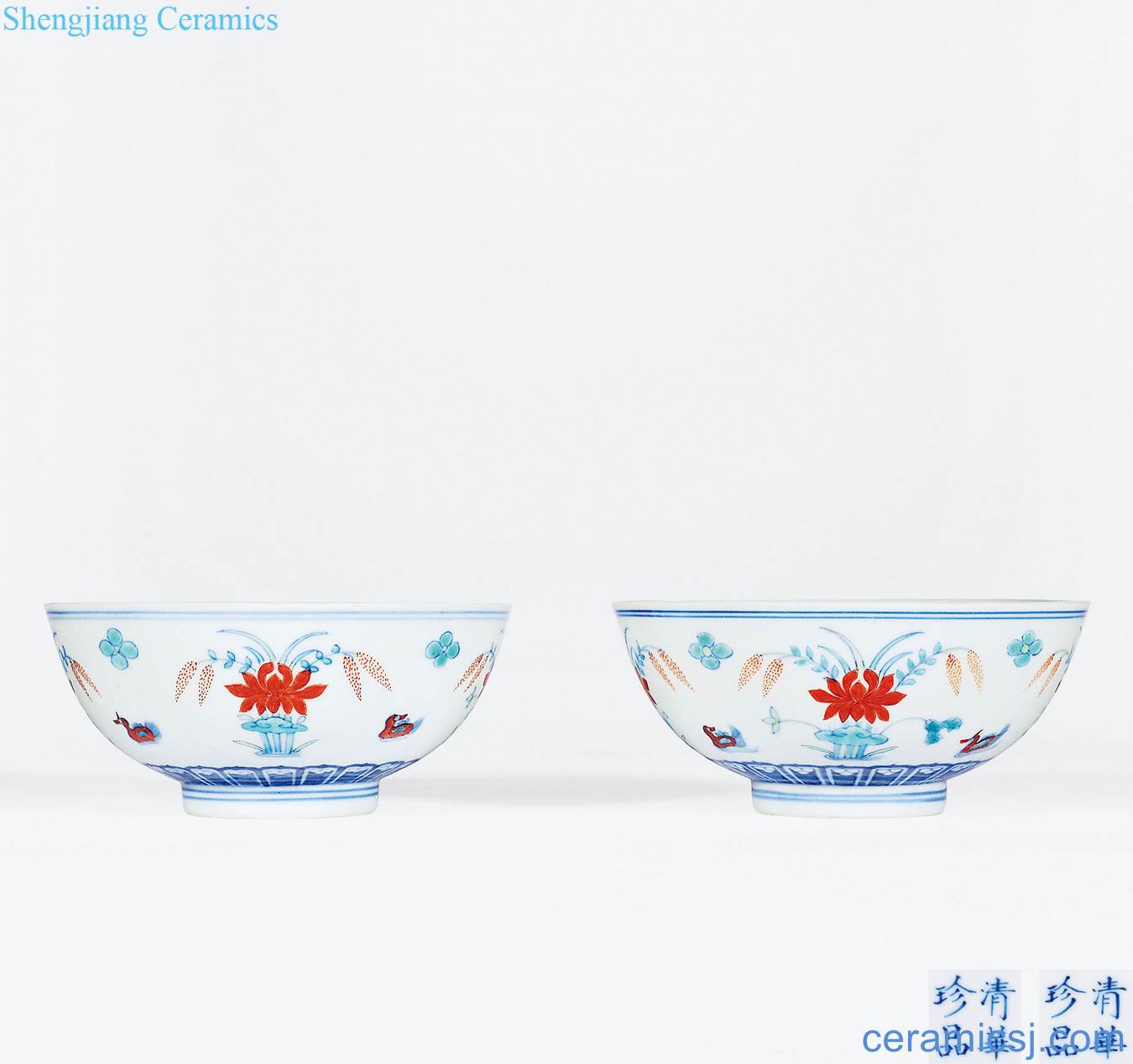 In late qing bucket color lotus pond yuanyang figure bowl (a)