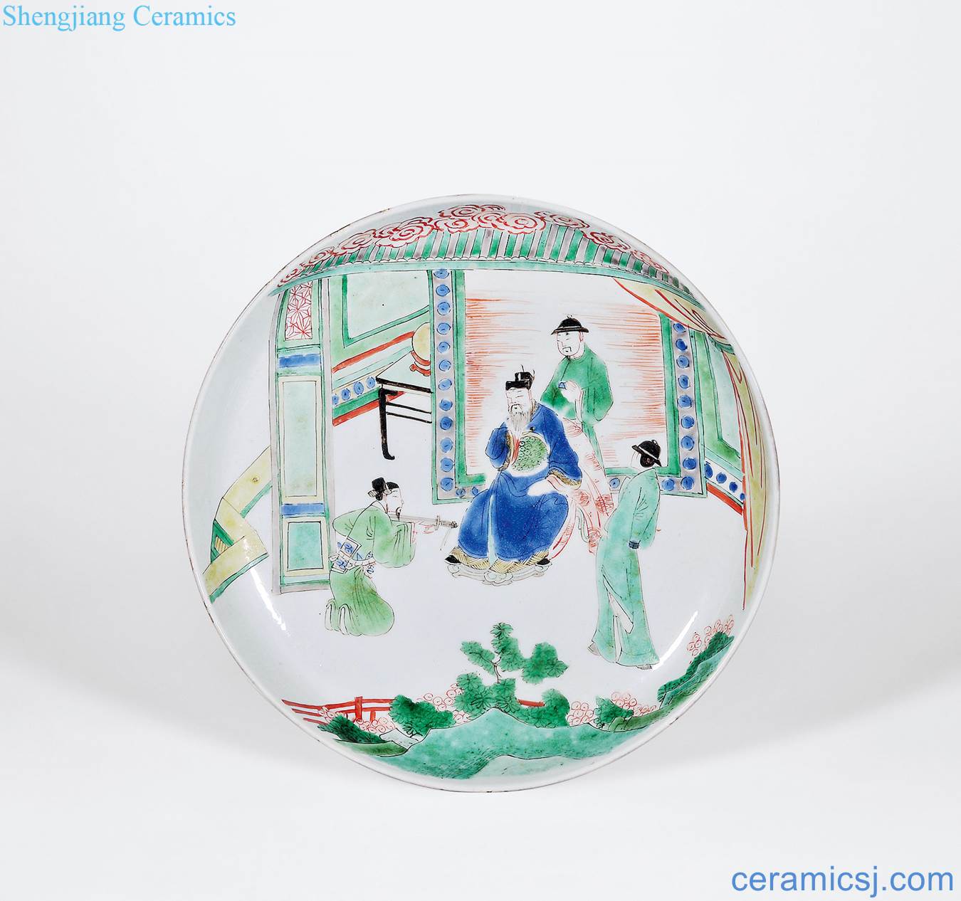 The qing emperor kangxi colorful figure plate Meng Dexian knife in the narrative of the romance of The Three Kingdoms