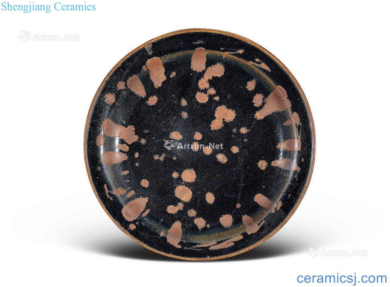 Ming Black enamel paint with rust flowers fold along the plate