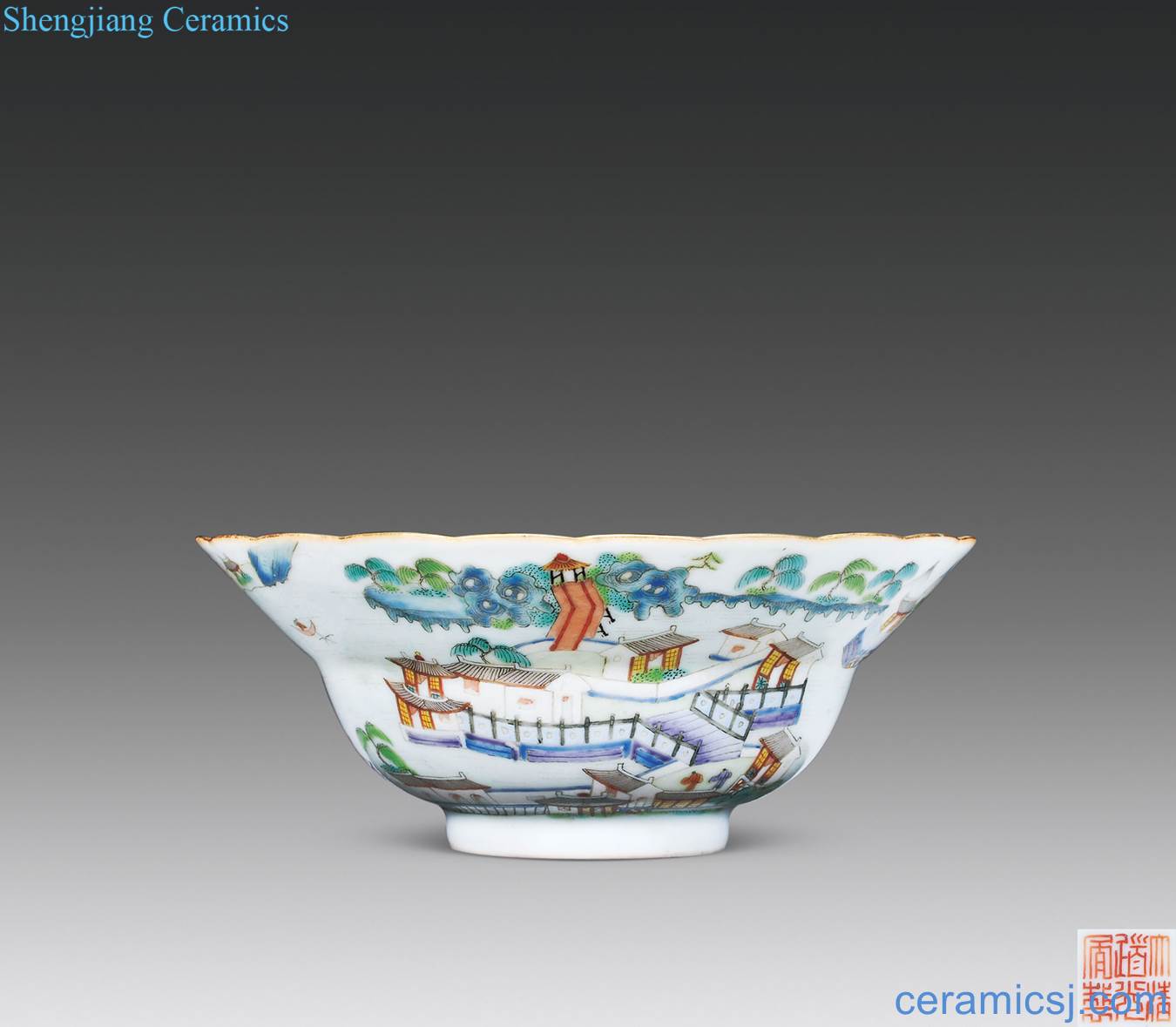 Clear light pastel flowers of jiangxi ten views chau chunxiao figure or bowl of a castle in the landscape