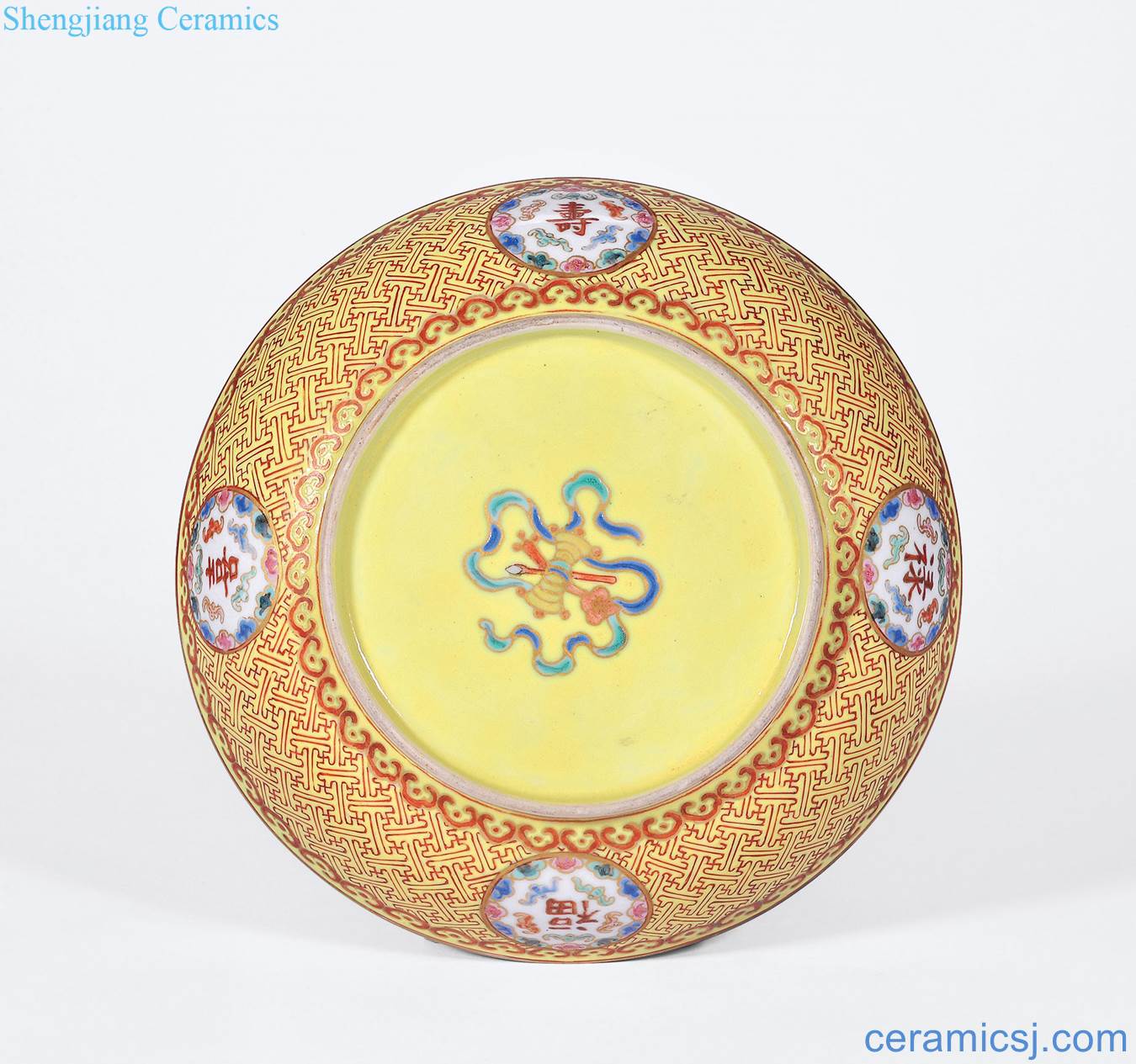 In the late qing generation red pastel gourd ten thousand figure outside the yellow earth pastel kam medallion ferro ShouXi plate
