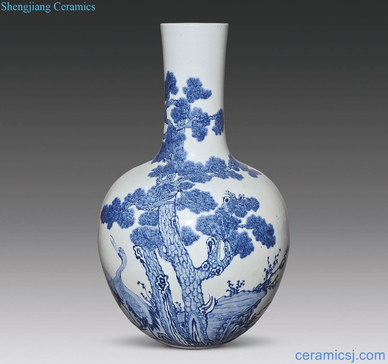 qing Blue and white pine crane grain big tree