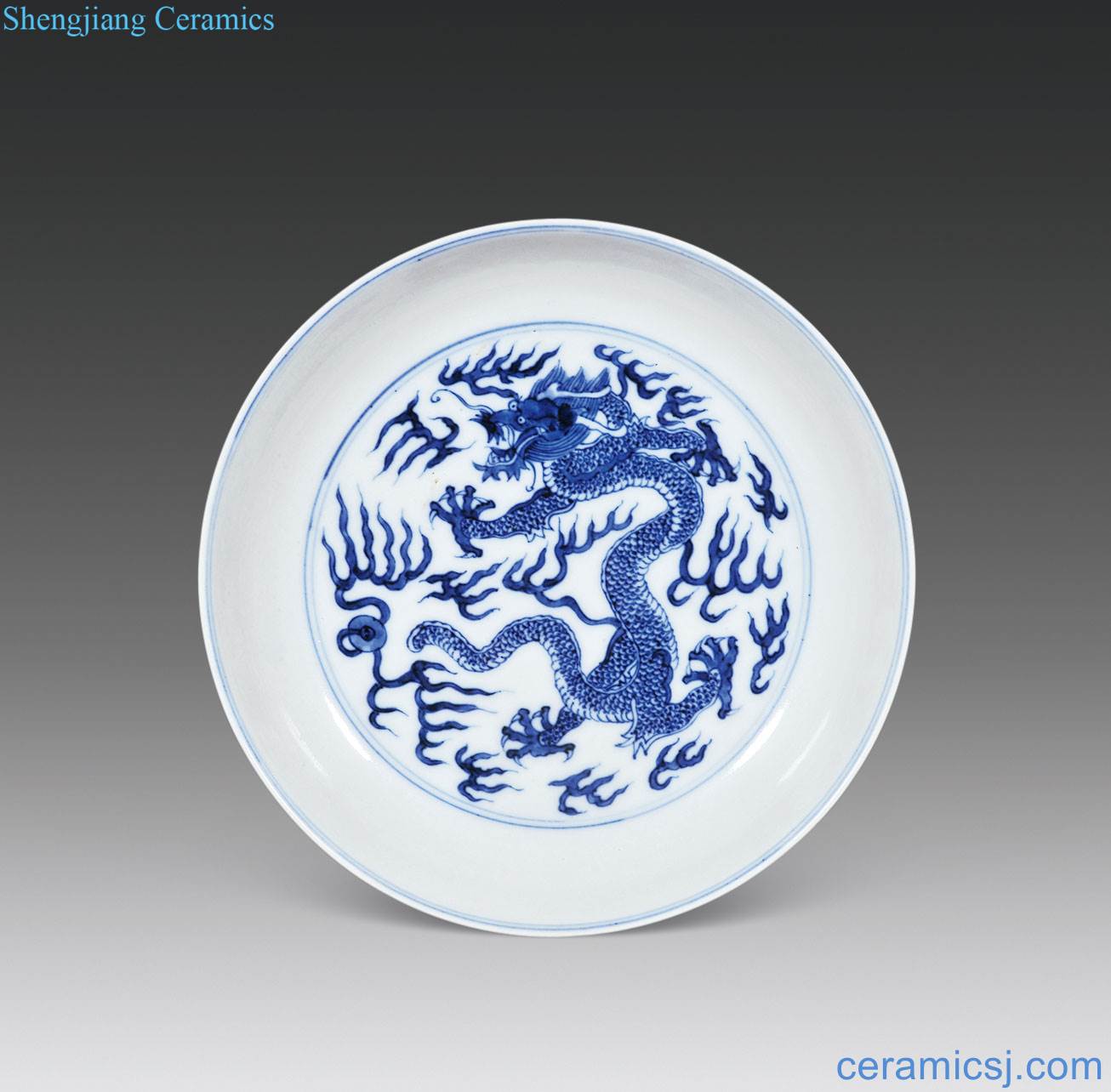 qing Blue and white YunLongWen plate