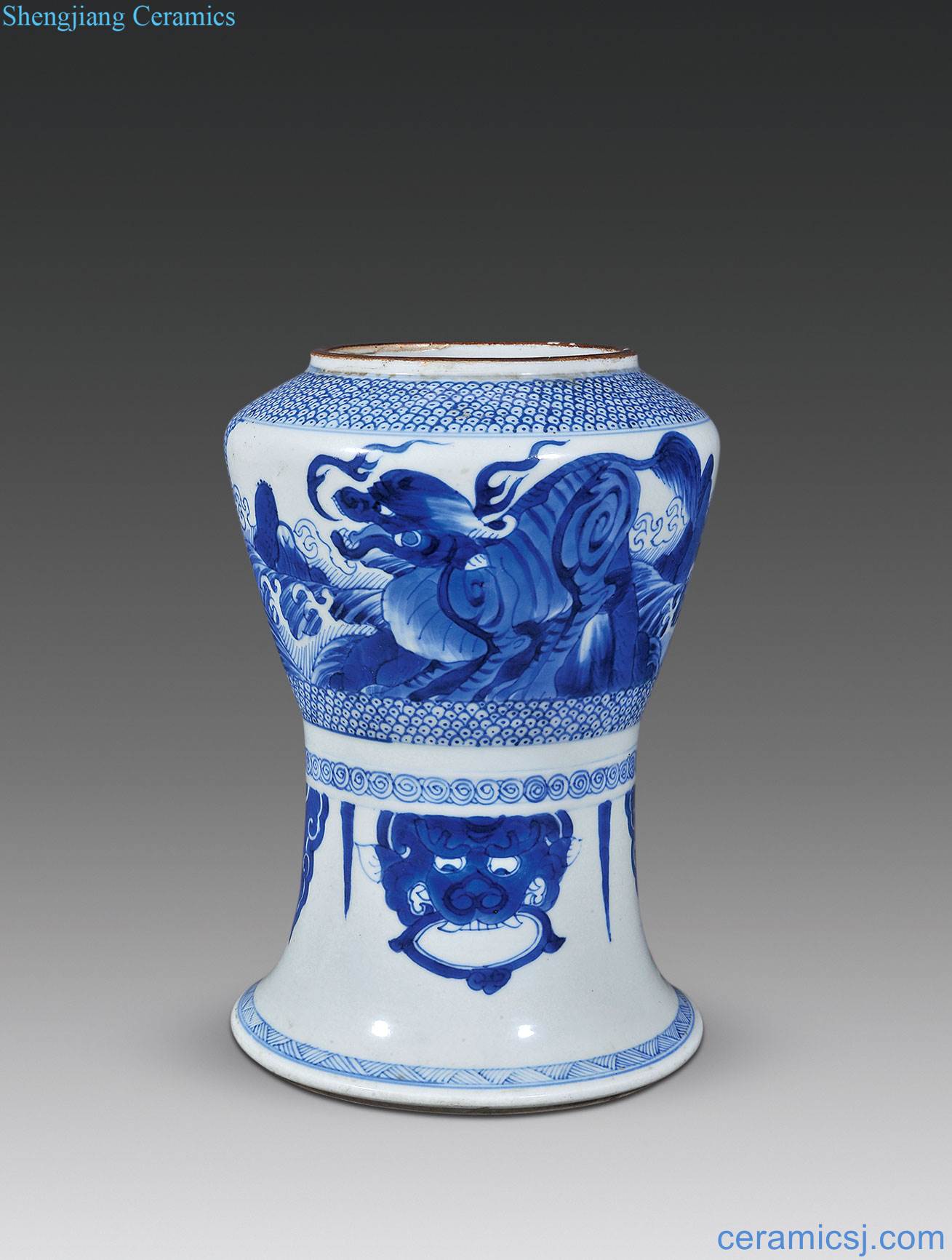 The qing emperor kangxi medallion benevolent grain flower vase with blue and white brocade