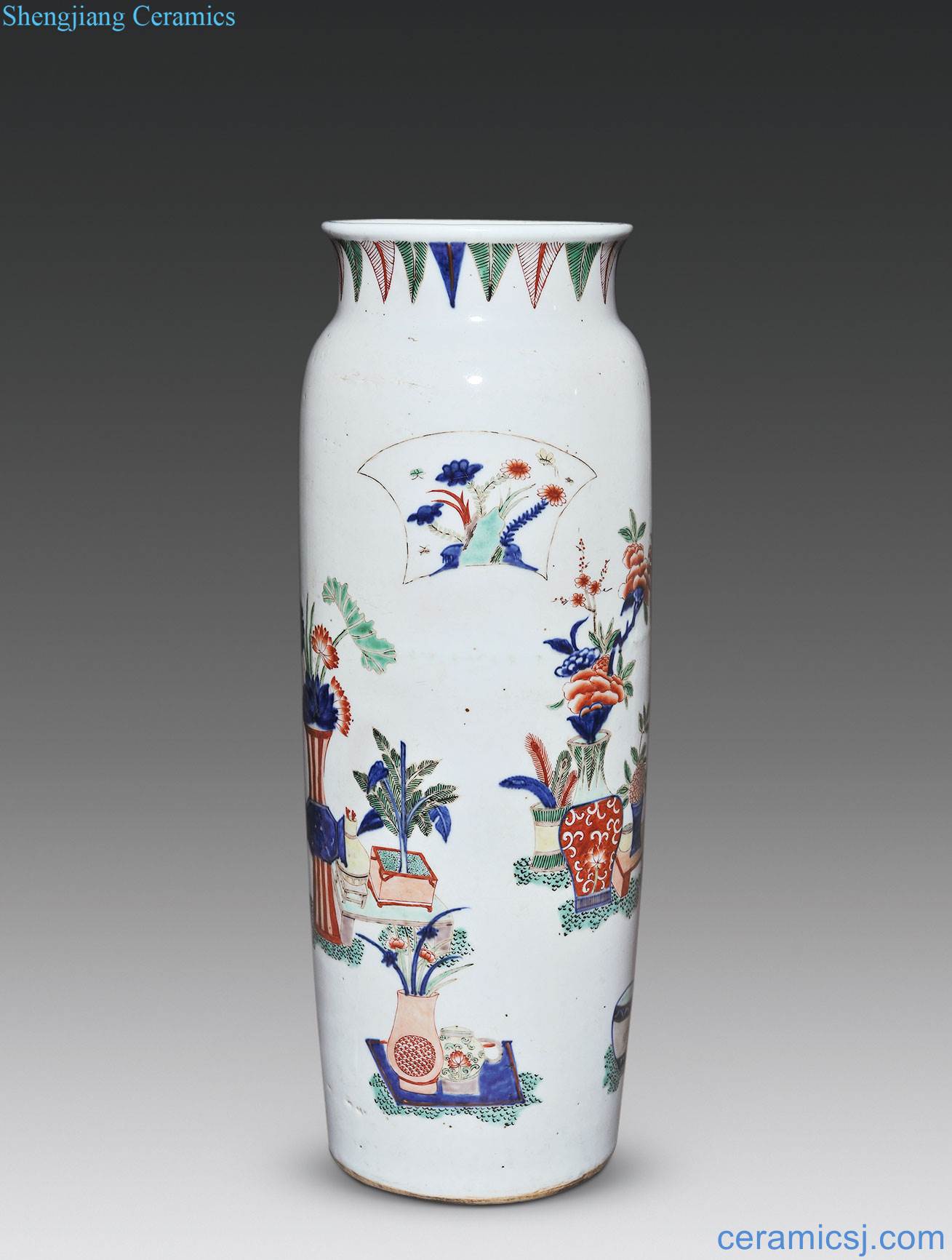 Qing shunzhi Colorful flowers antique map cylinder bottles