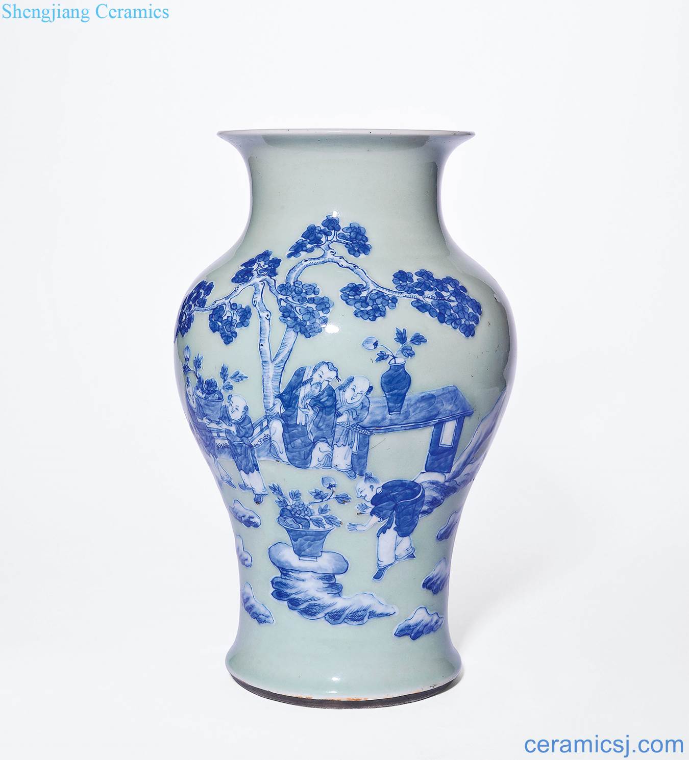 Mid qing Figure statue of blue glaze of pale blue and white flowers
