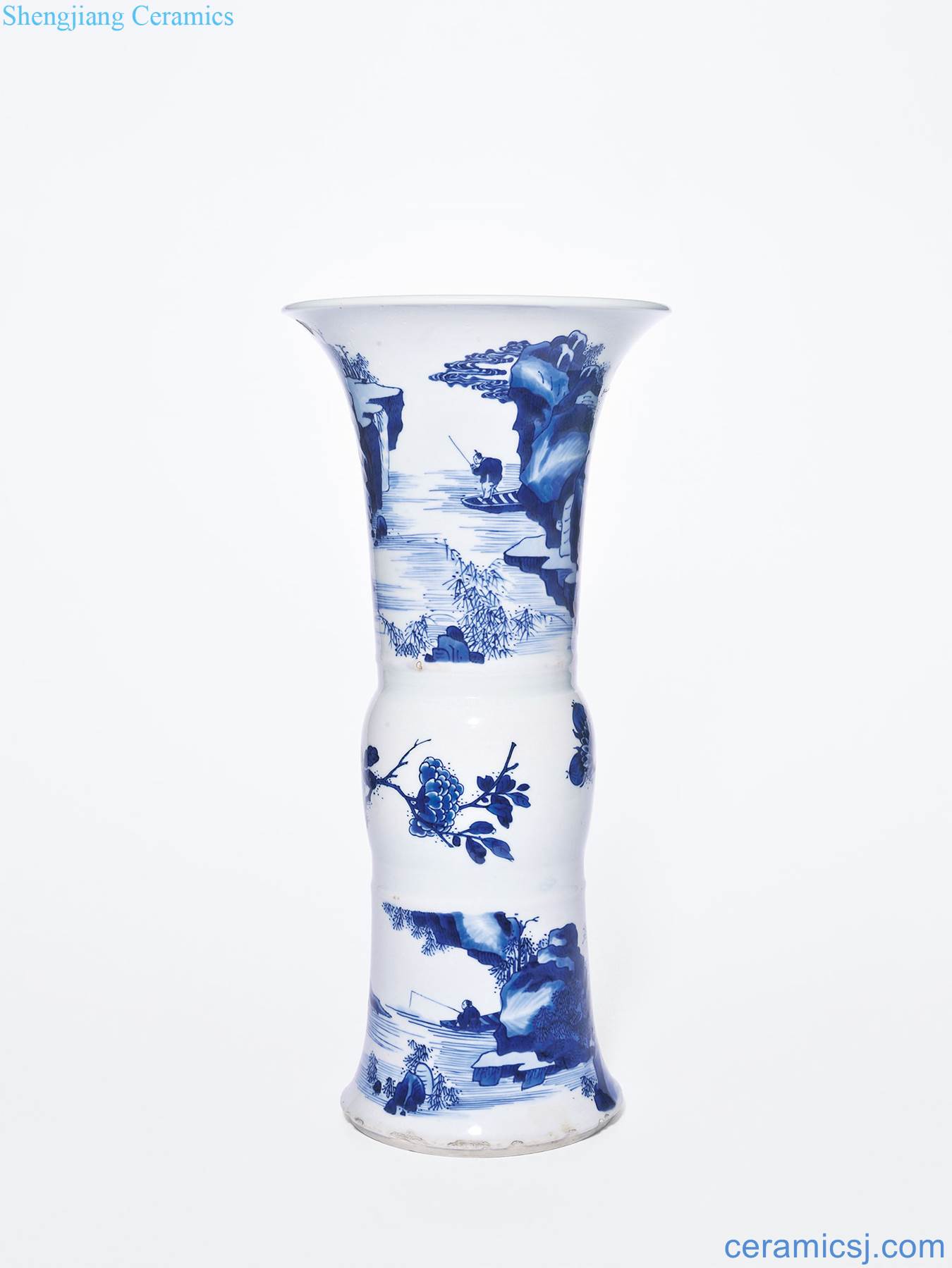 The qing emperor kangxi Grain flower vase with blue and white landscape characters