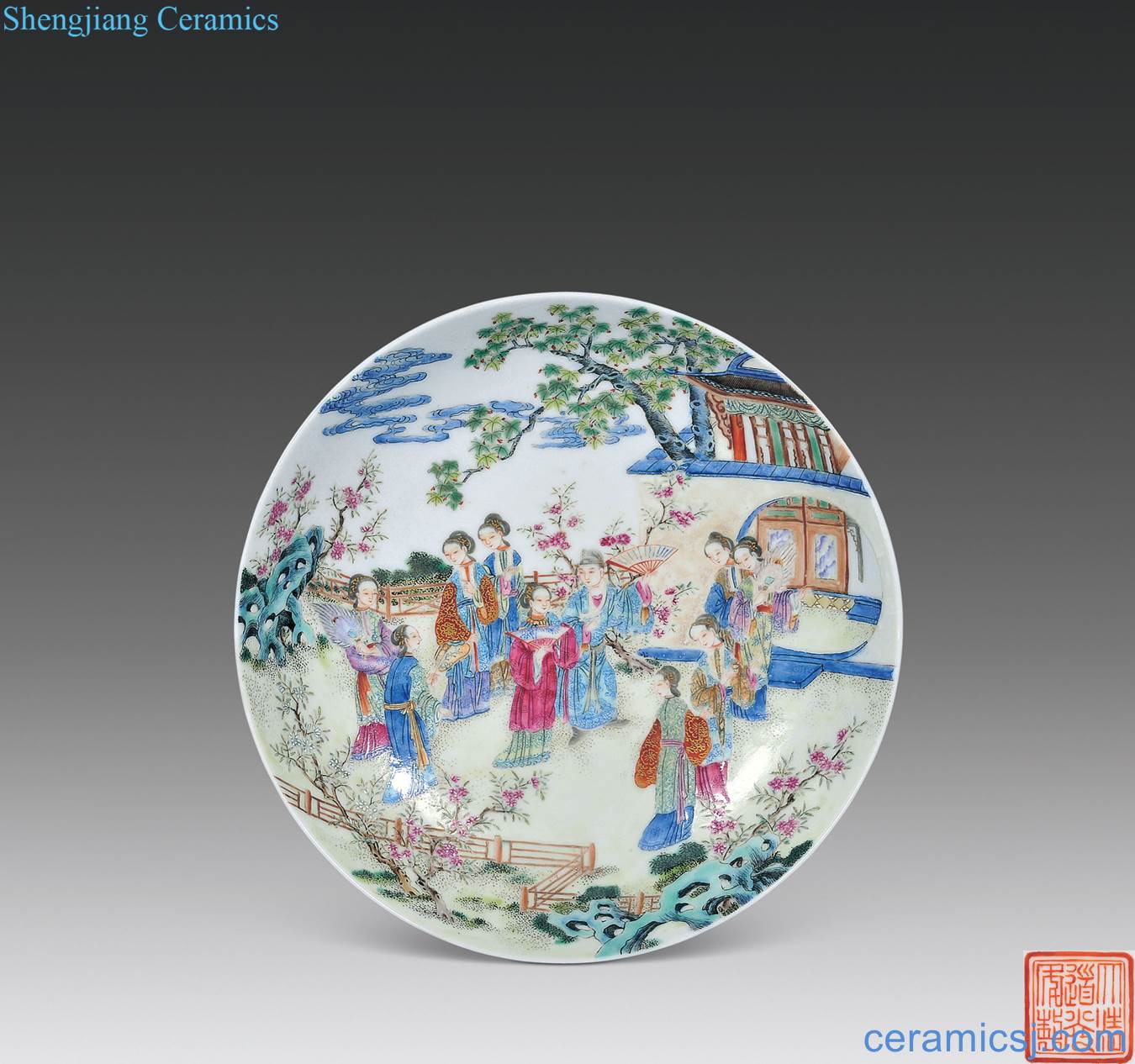 In late qing pastel twelve flora immortal characters tray