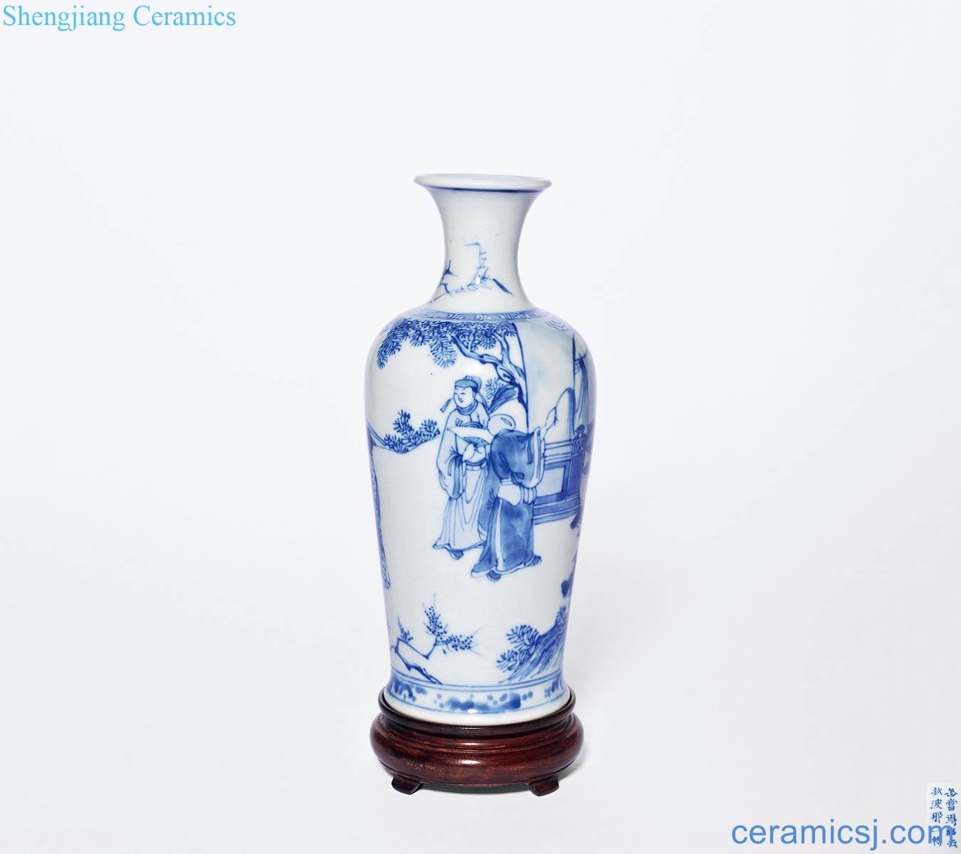 The qing emperor kangxi Blue and white figure bottles stories of west chamber