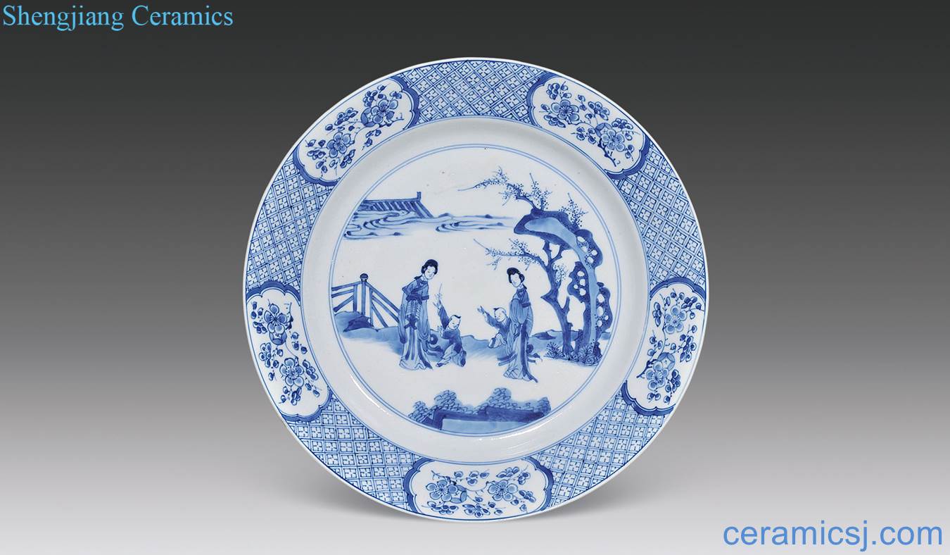 The qing emperor kangxi Blue and white lady baby play the market