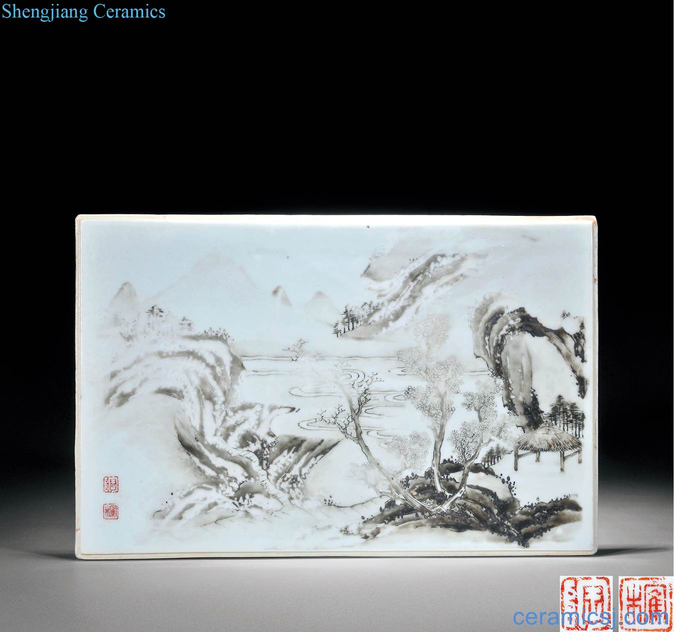 Qing yongzheng, qianlong grain porcelain plate color ink landscape characters