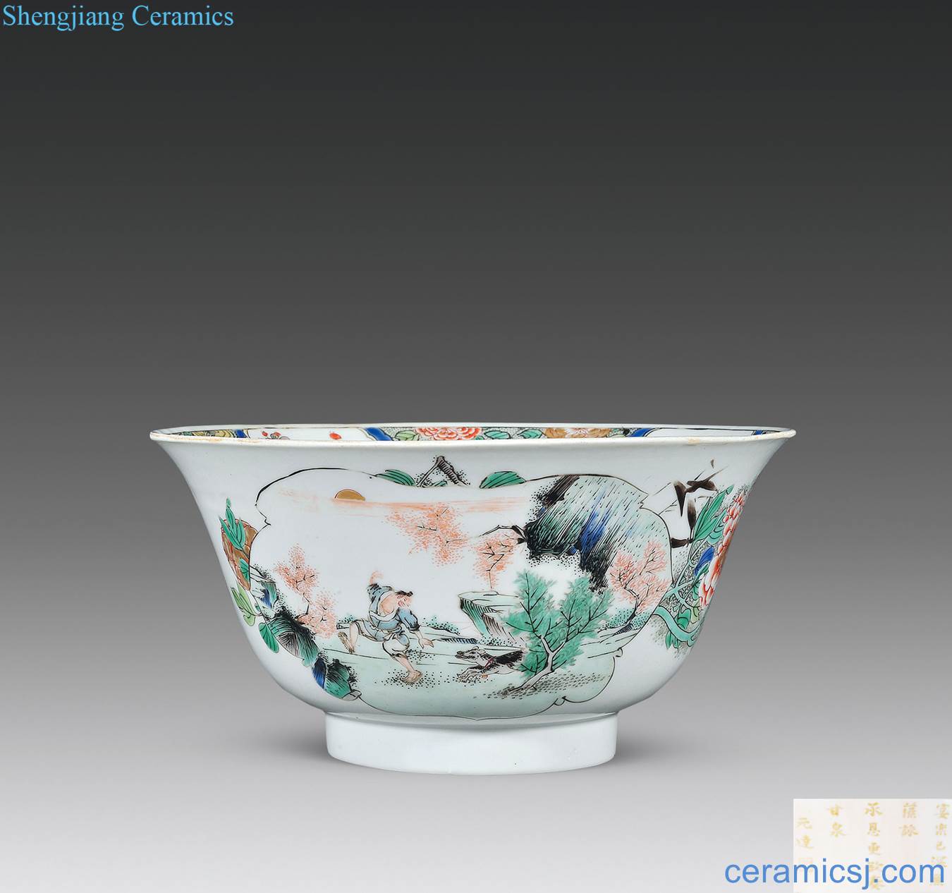 The qing emperor kangxi colorful flower medallion character poems bowl