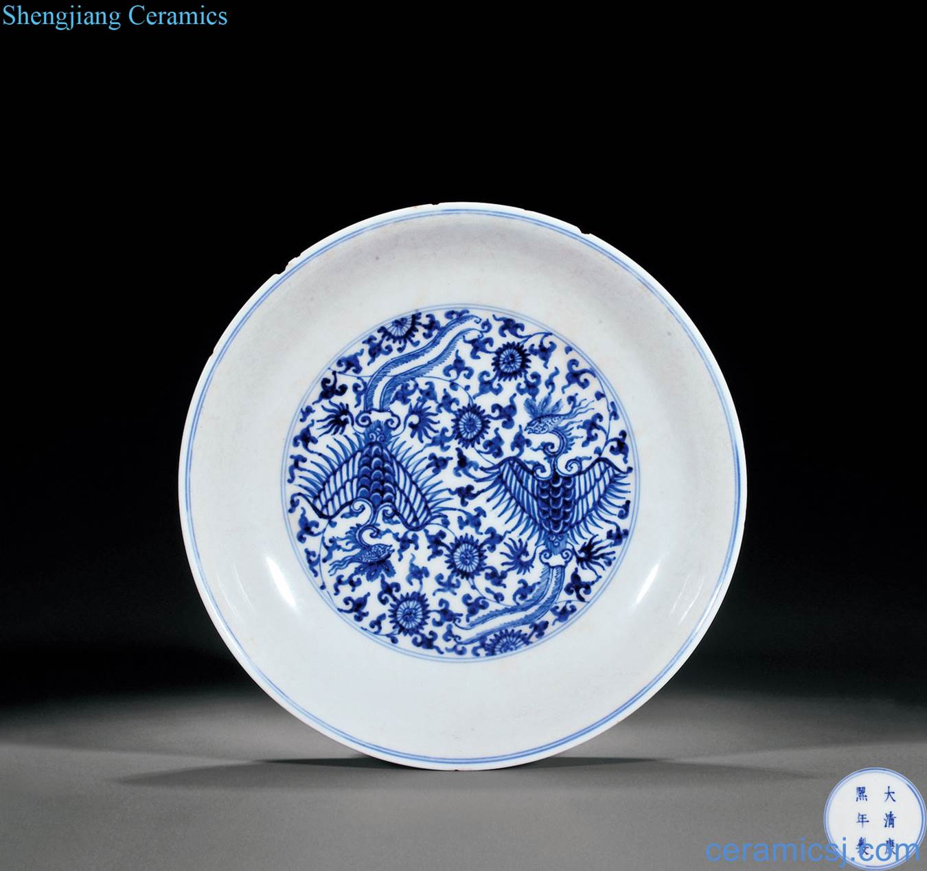 The qing emperor kangxi Blue and white floral grain market