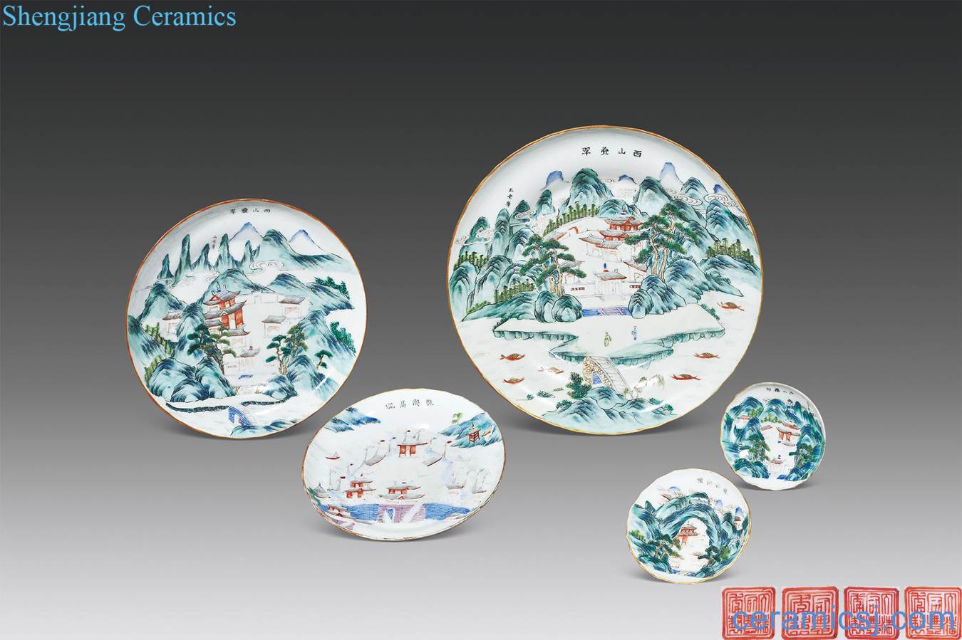 A castle in the qing xianfeng pastel jiangxi ten jingshan water figure flower mouth tray (five)