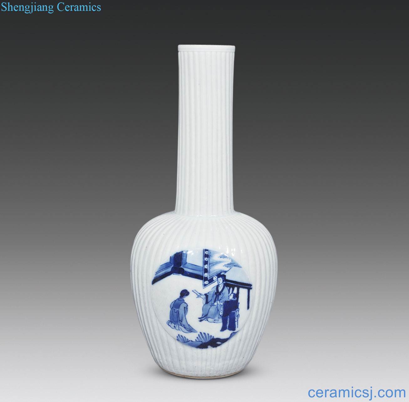 The qing emperor kangxi porcelain medallion character lines wicker bottle