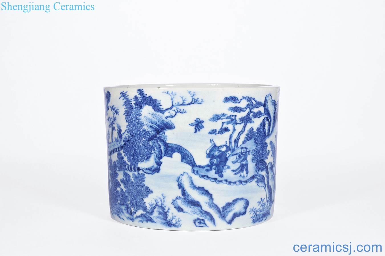 Qing qianlong Blue and white spirit character tattoo pen container