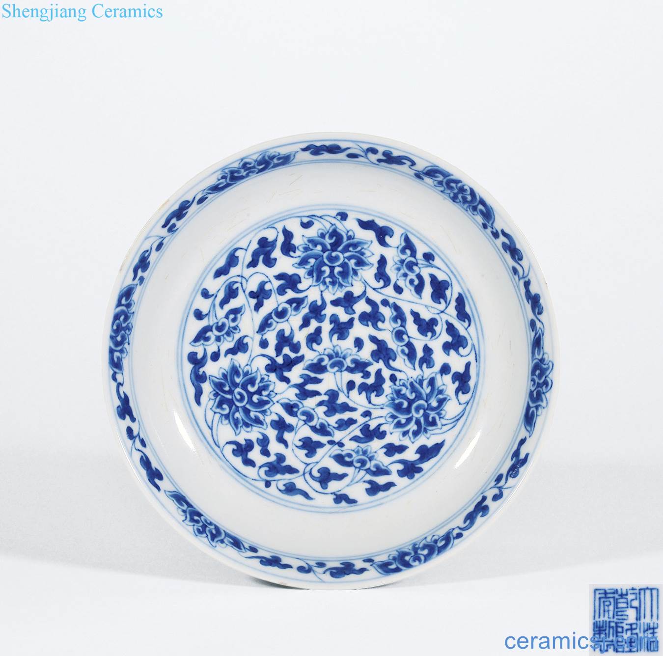 Qing qianlong Blue and white lotus flower tray