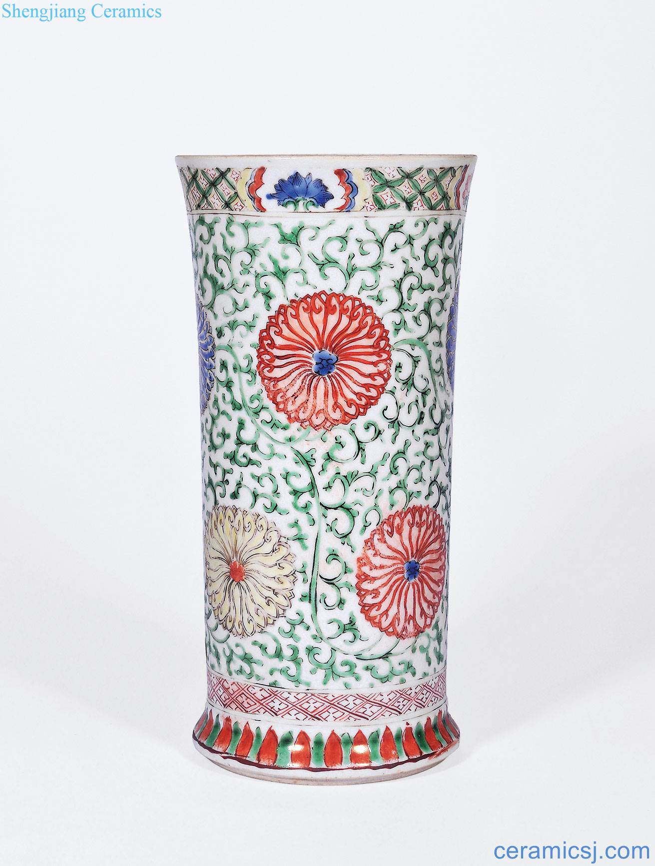 The qing emperor kangxi Colorful lotus flower grain flower vase with