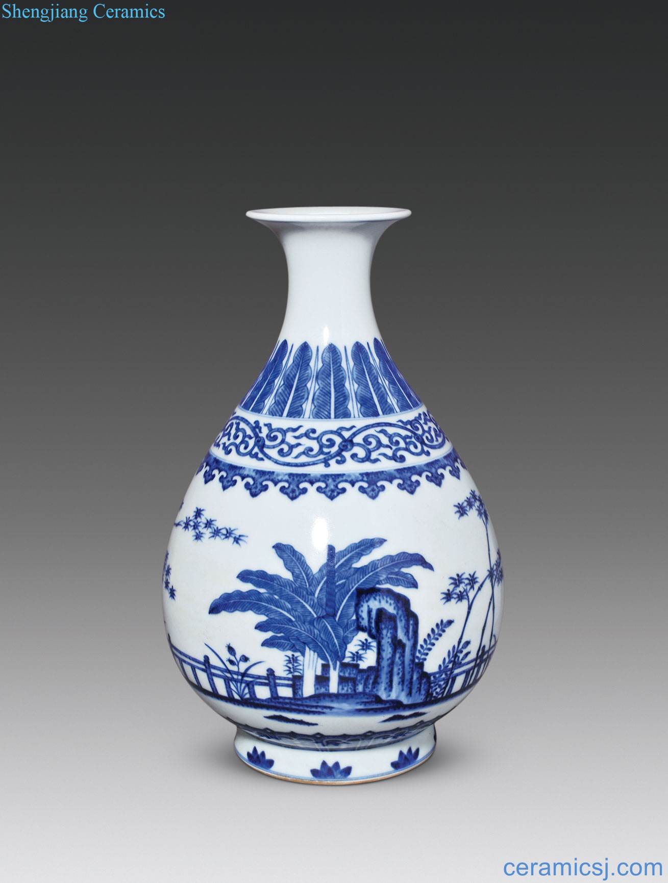 In late qing - blue and white bamboo stone banana figure okho spring bottle of the republic of China