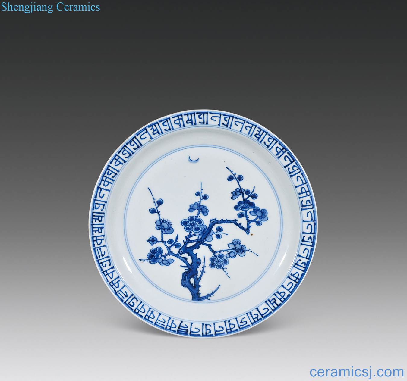 The qing emperor kangxi in the blue and white moon mei Sanskrit wrap a lotus flower tray