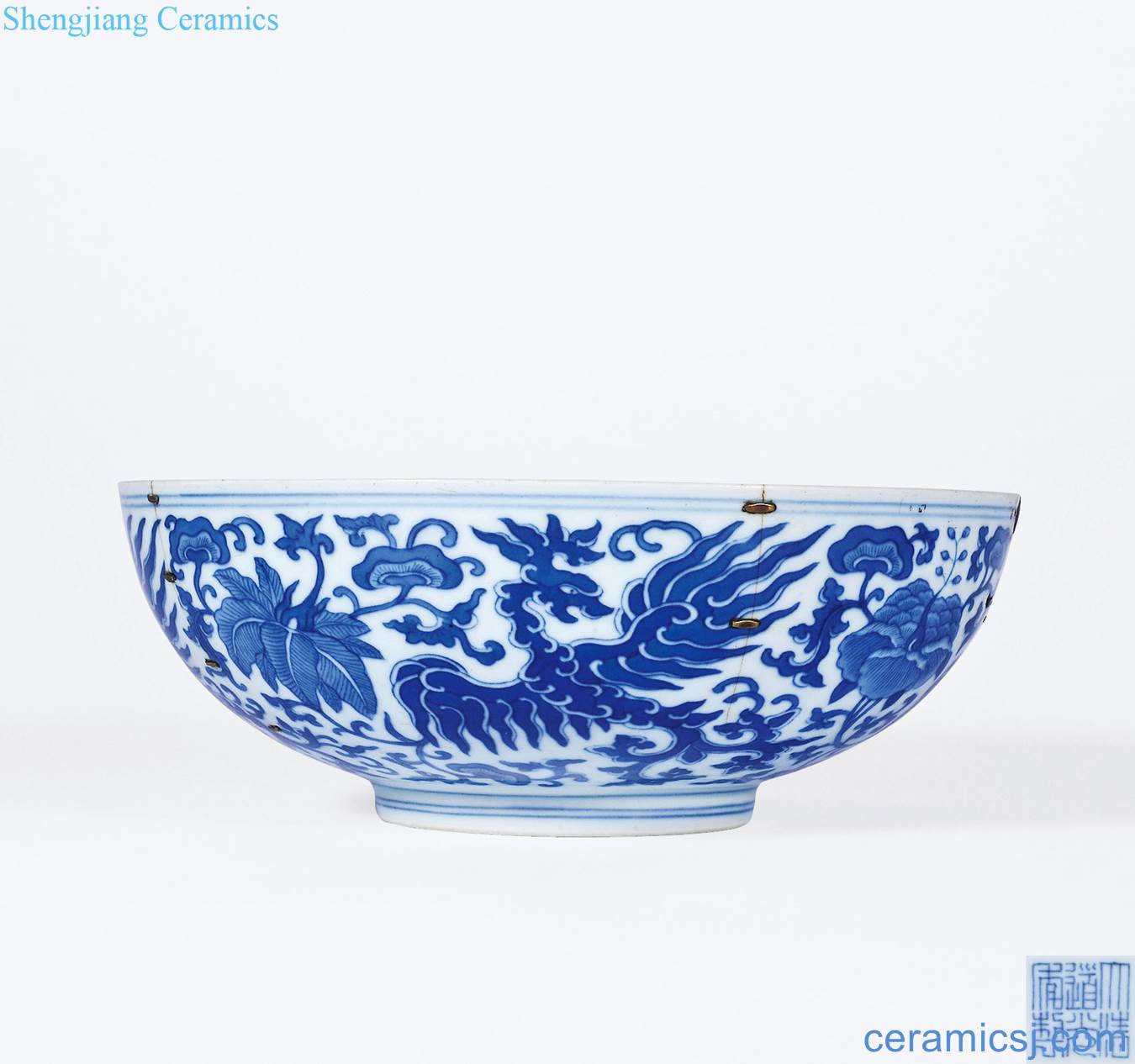 Qing daoguang Blue and white floral grain big bowl