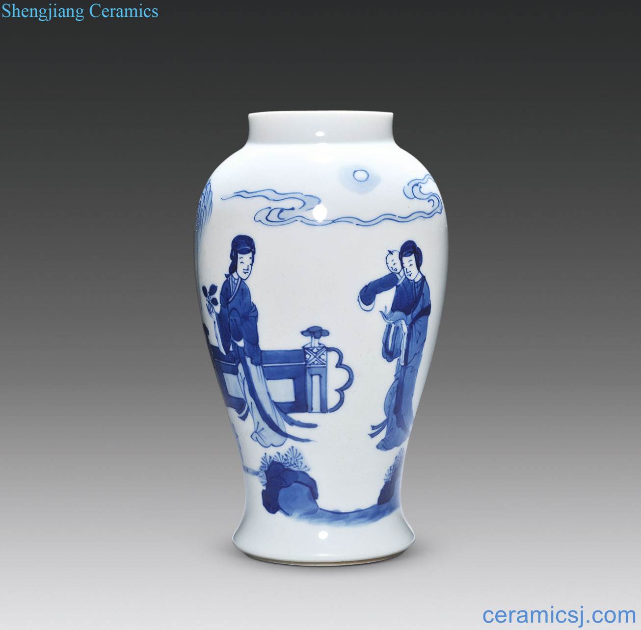 The qing emperor kangxi Blue and white lady baby play figure cans