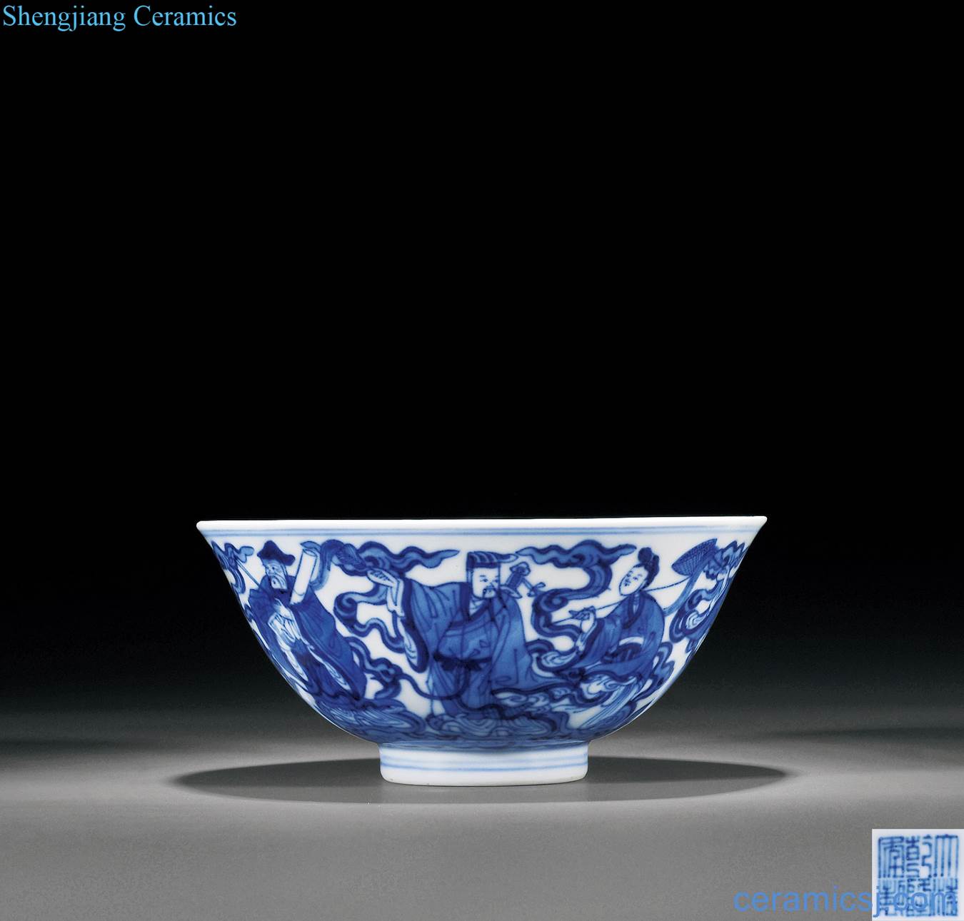 Qing qianlong Blue and white figure small bowl of the eight immortals