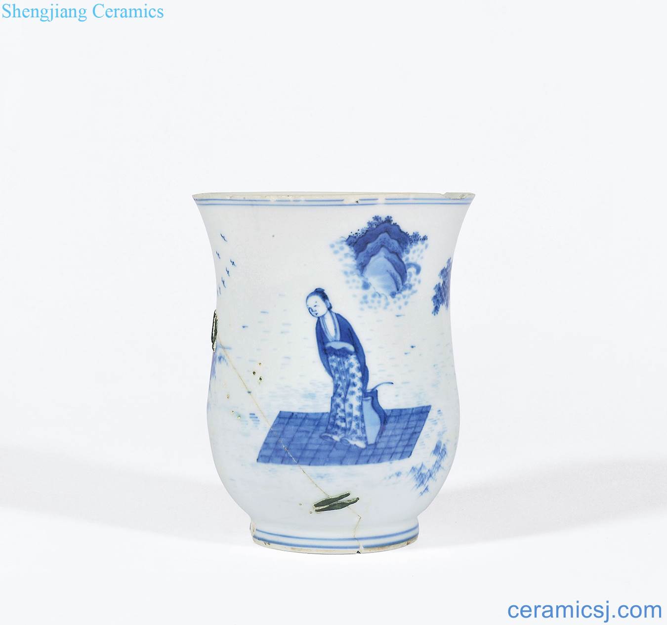 Ming chongzhen Blue fairy character lines up bell cup