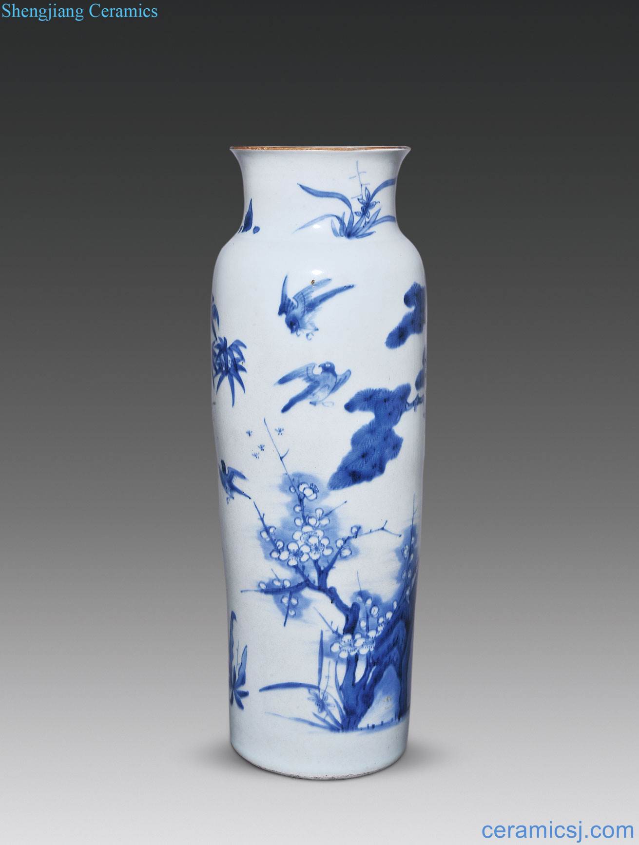 Qing shunzhi Blue and white, poetic figure bottles