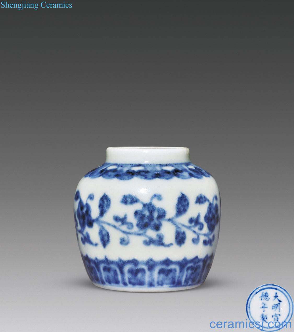 Ming xuande Blue and white tie up branch lines canister flowers