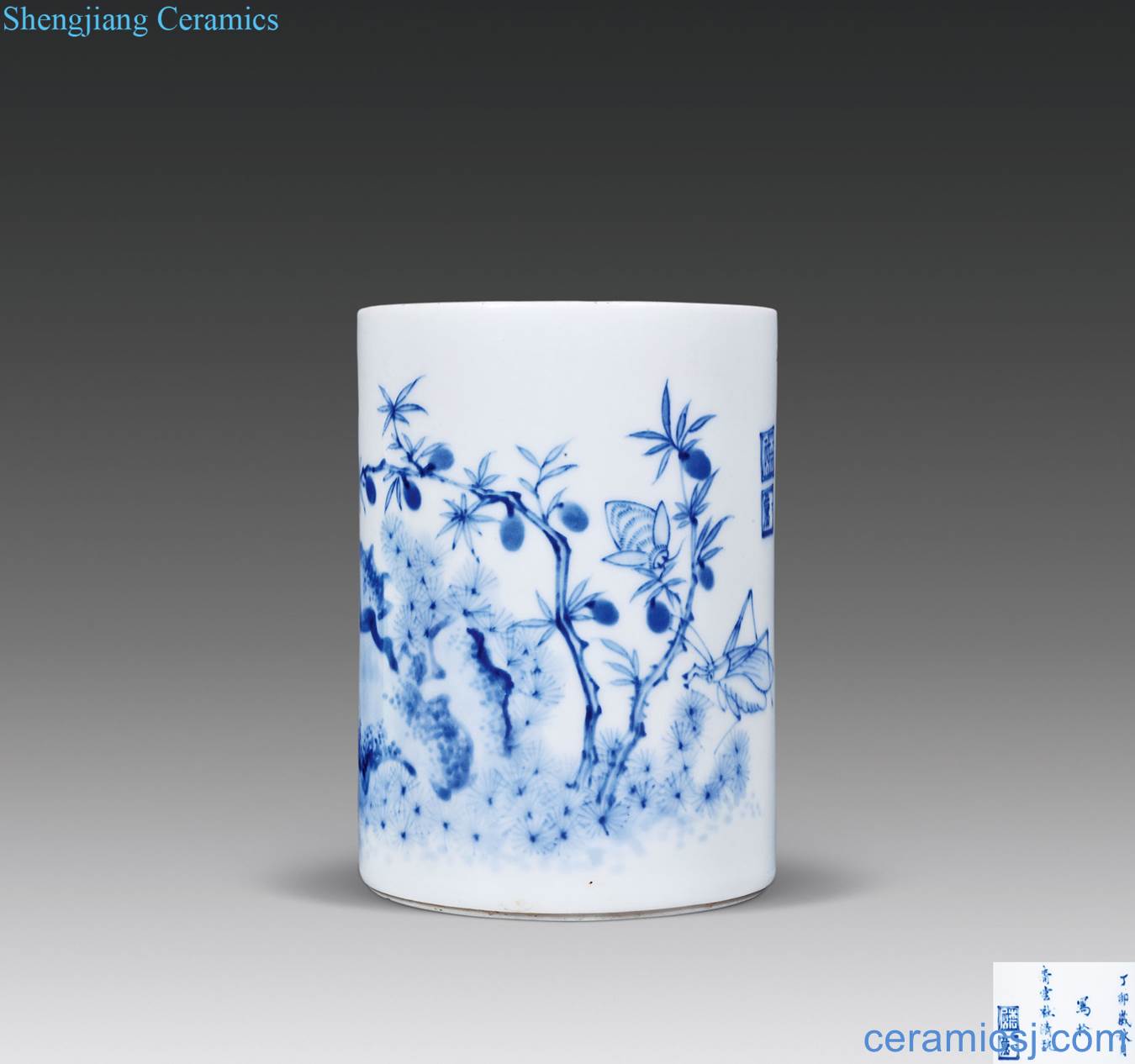 In the twenty-sixth year of the reign of emperor kangxi (1687) blue and white flower tattoo pen container