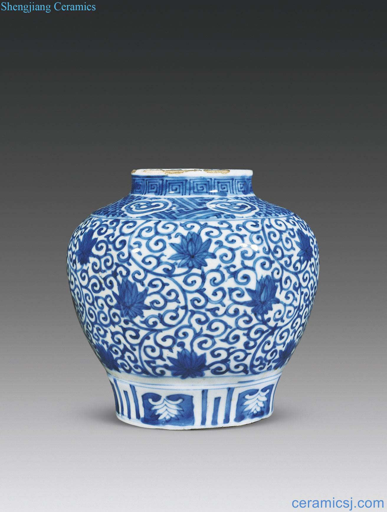 In the late Ming Blue and white lotus flower grain sides cans