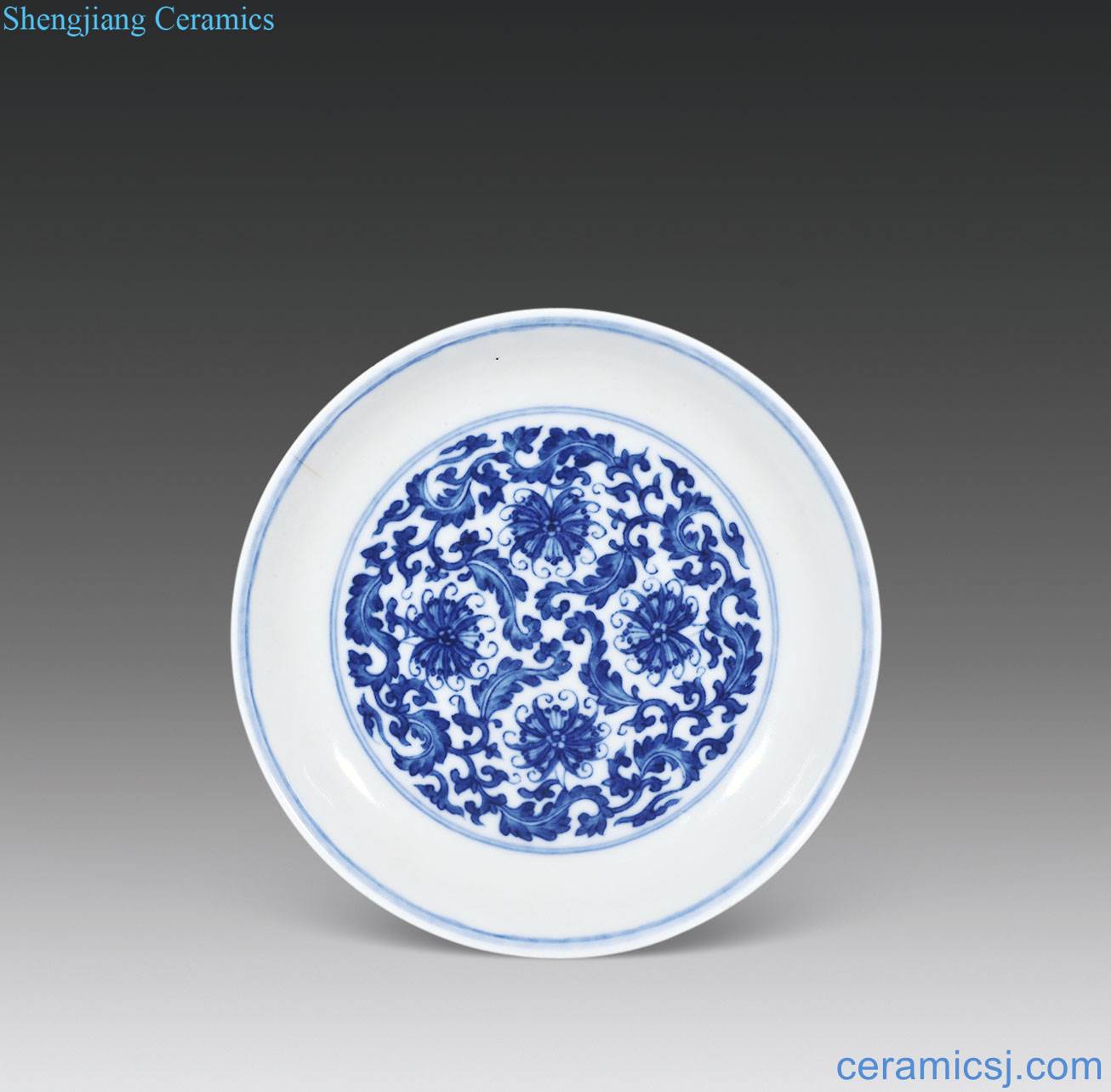 qing Blue and white lotus flower tray