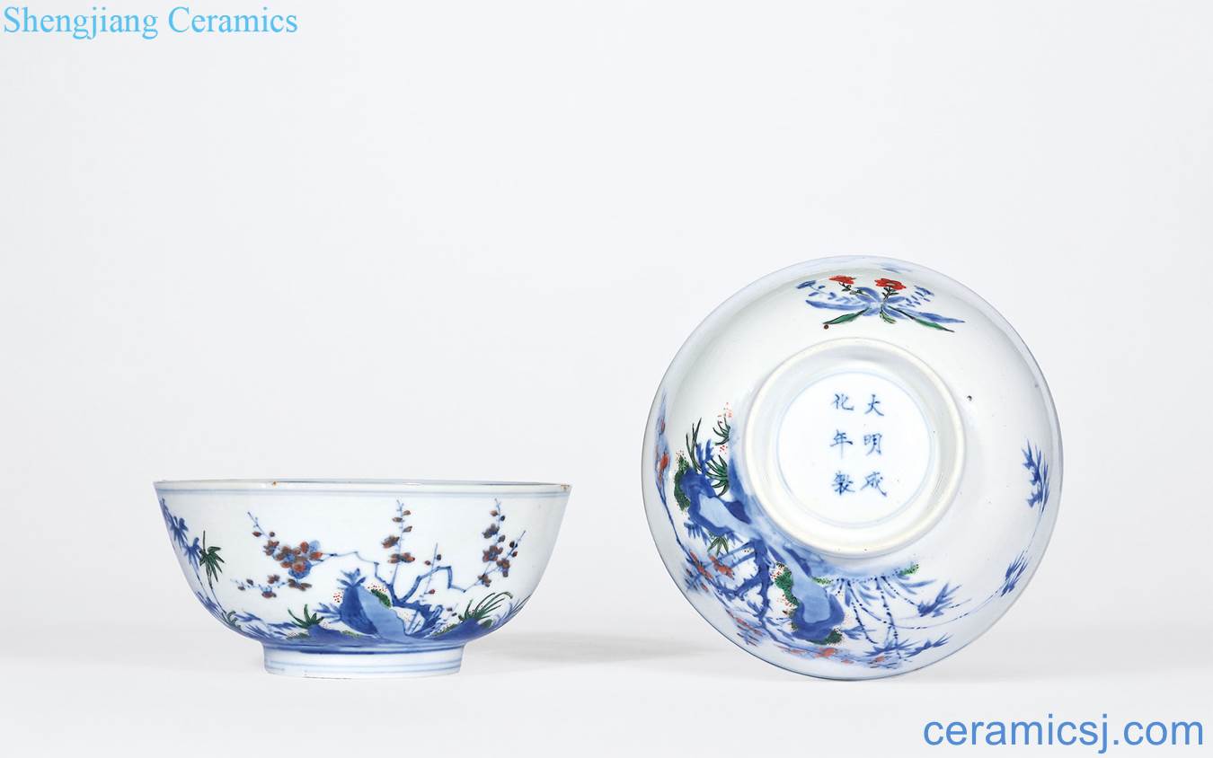 The qing emperor kangxi Blue and white color the plum and the bamboo pair clear figure bowl (a)