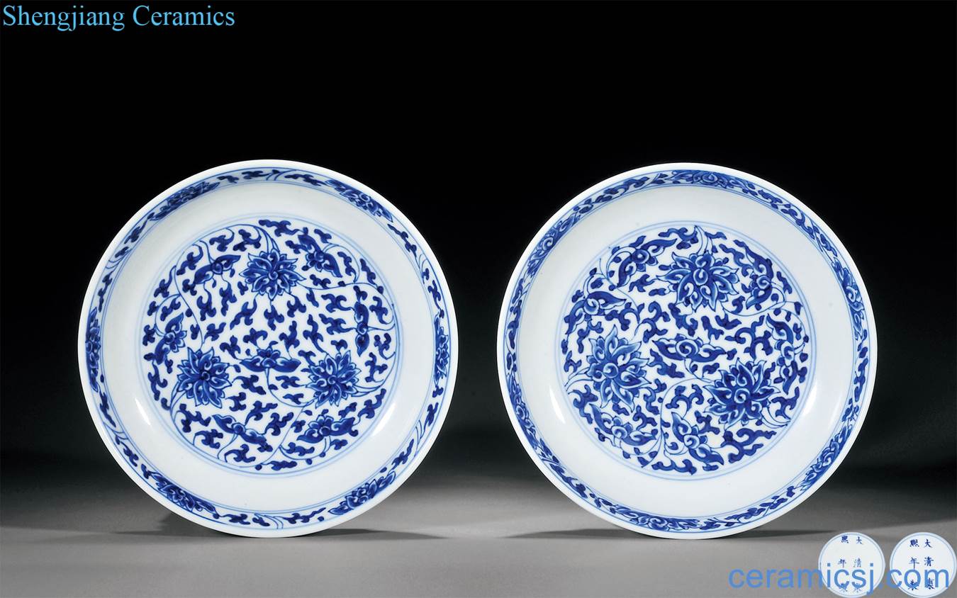 The qing emperor kangxi Blue and white tie up lotus flower tray (a)