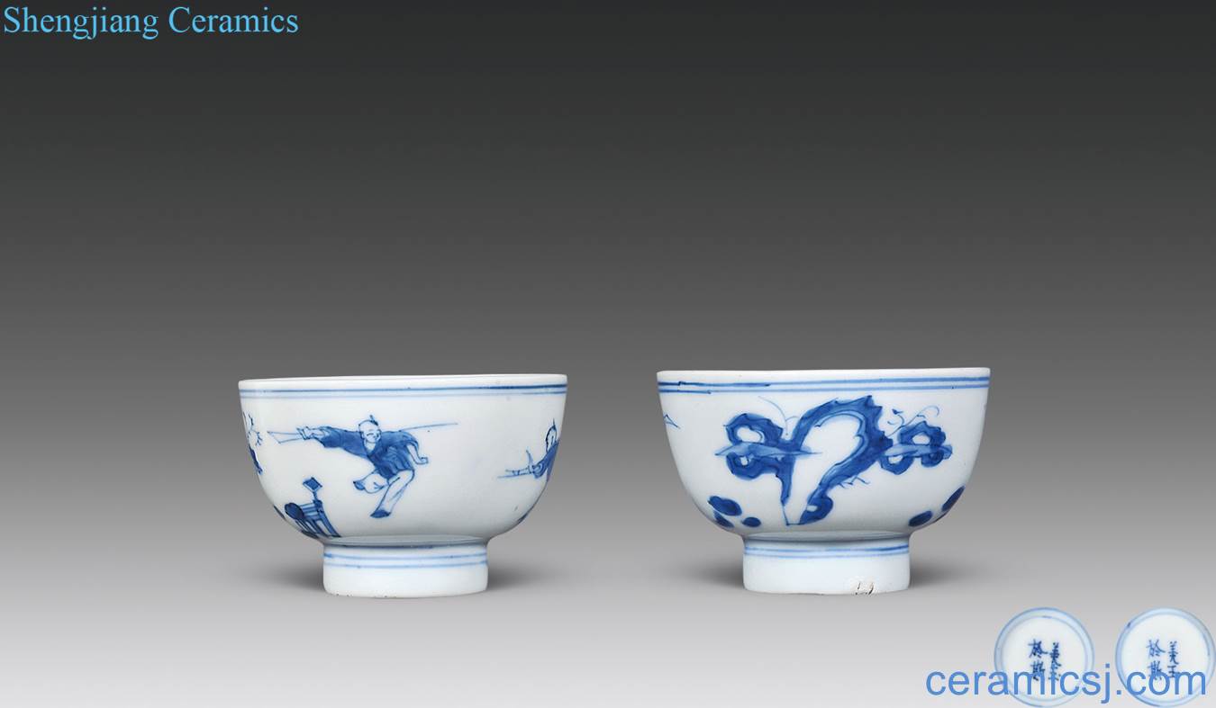 Qing shunzhi Blue and white baby play figure cup (a)