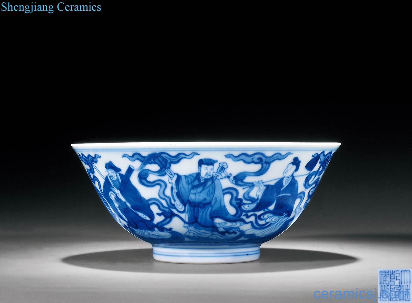 Qing qianlong Blue and white figure bowl of the eight immortals