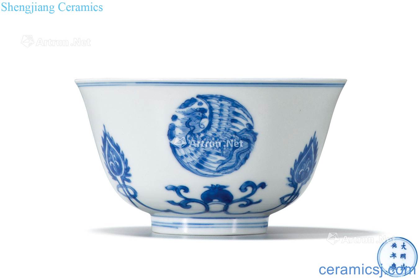 The qing emperor kangxi Blue and white flower ball grain bowl around branches