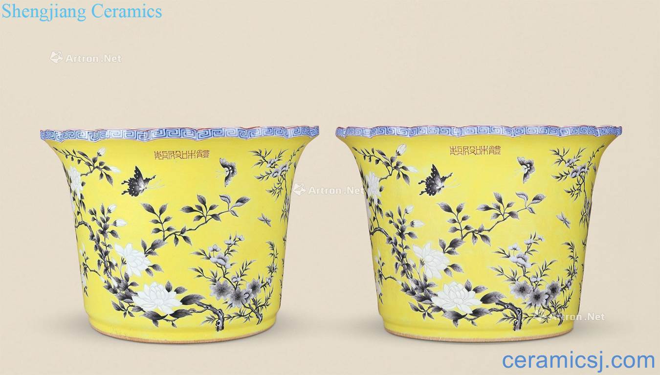 In late qing dynasty Flowers yellow to ink in the big flower pot (a)