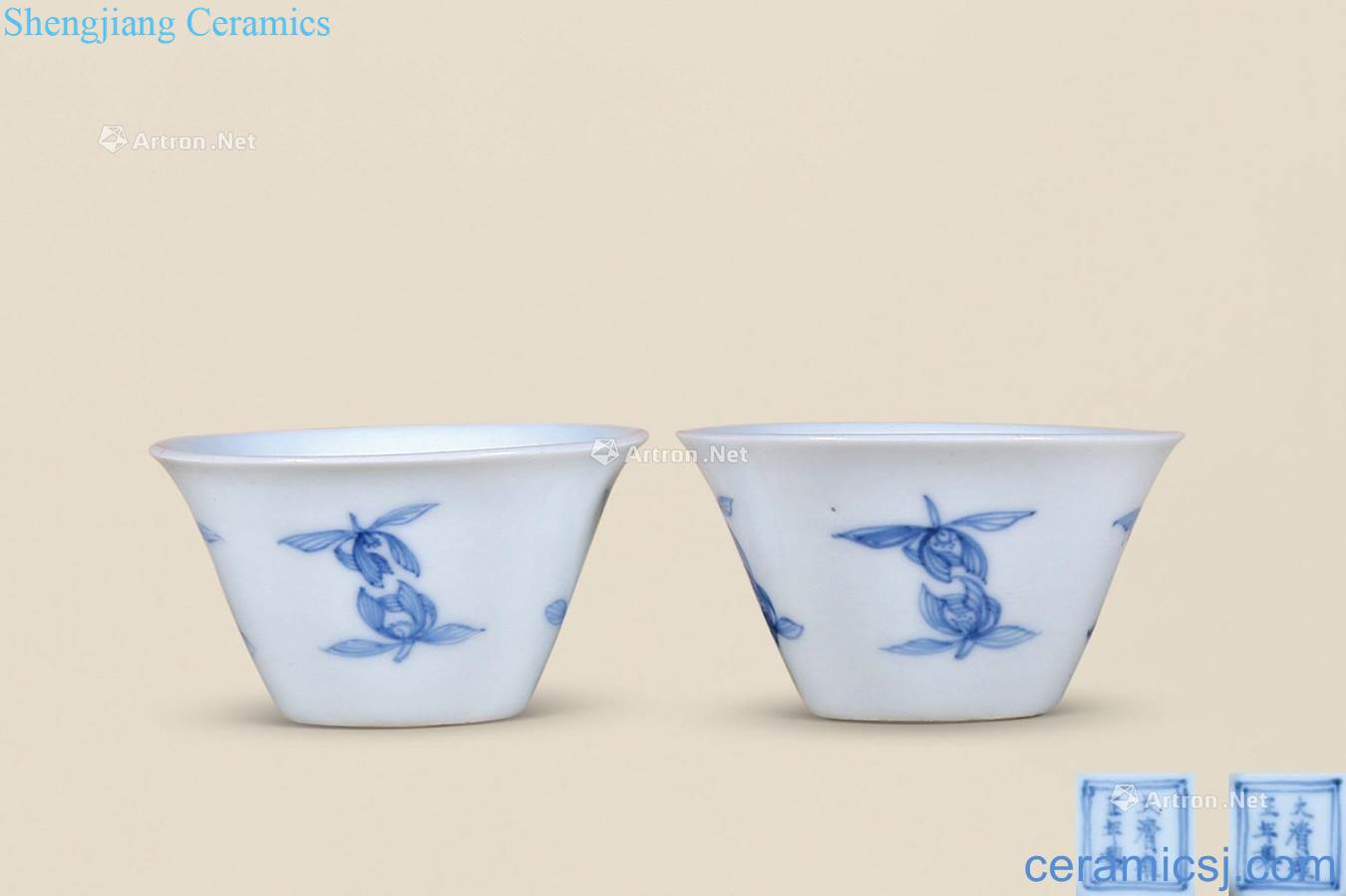 Qing yongzheng Blue and white light tracing magnolia cup water chestnuts (a)