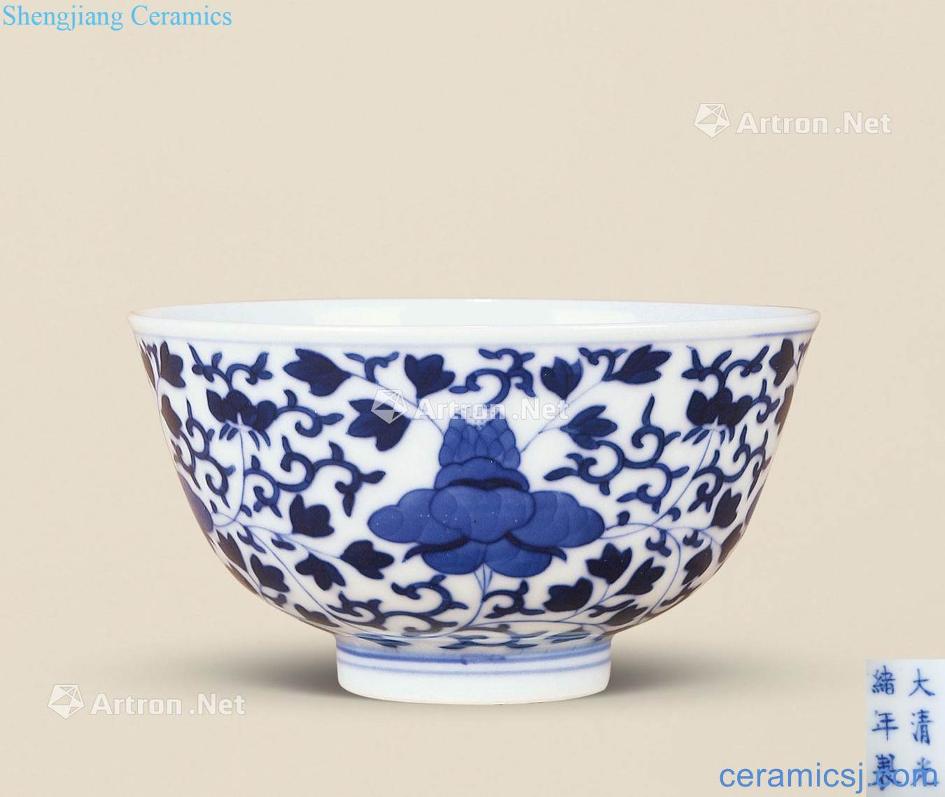 Qing guangxu Blue and white branch flowers green-splashed bowls