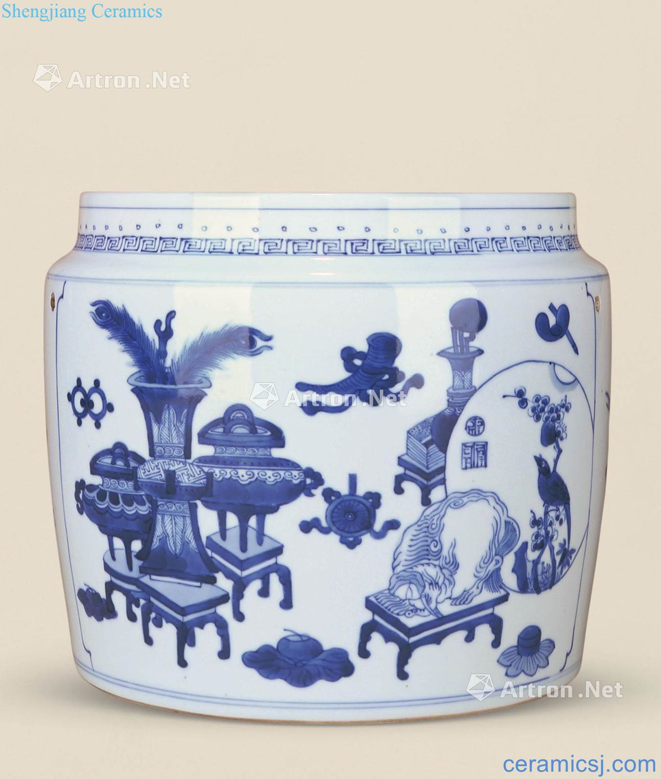 Qing dynasty blue and white porridge pot medallion landscape characters
