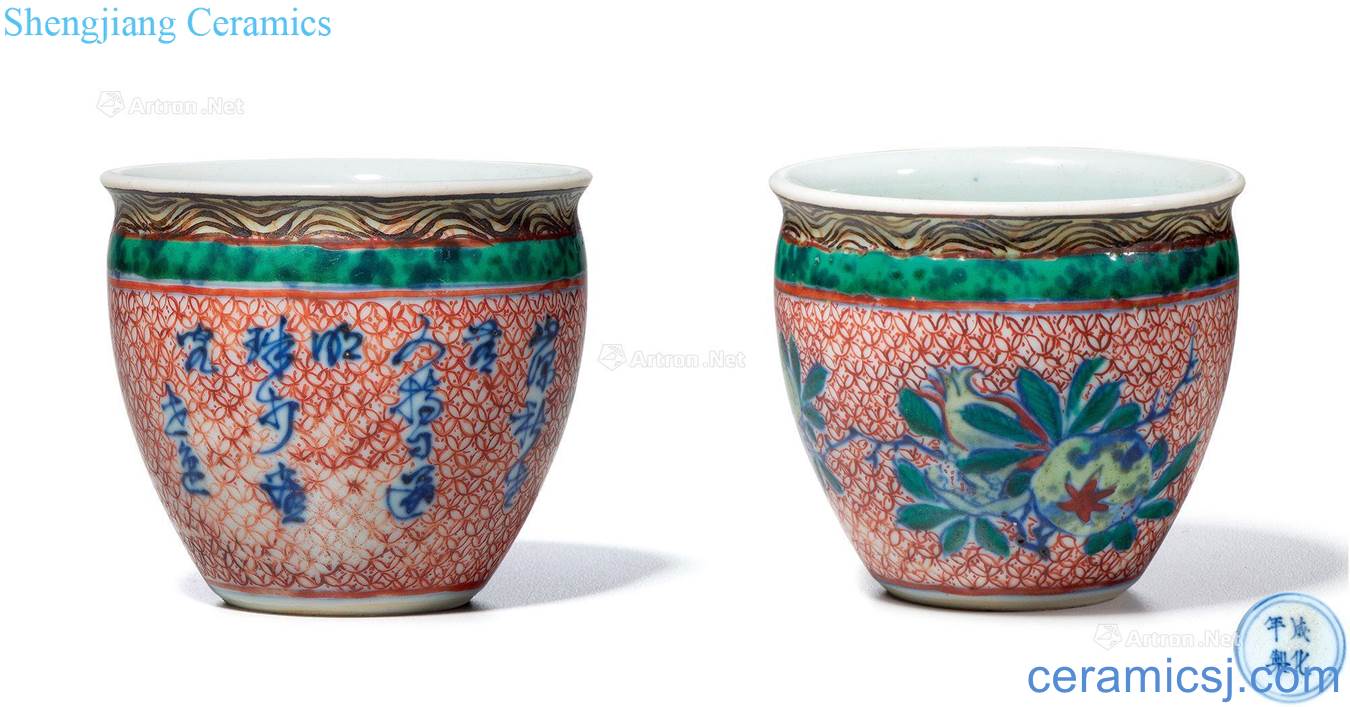 The qing emperor kangxi Blue and white color folding branches pomegranate poetry small cylinder