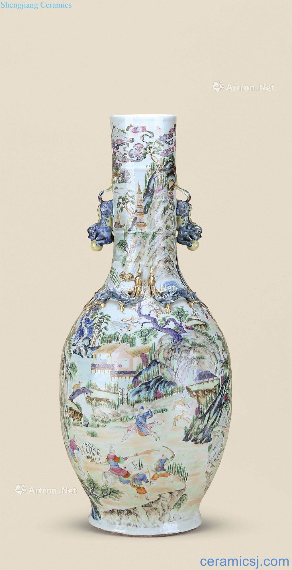 Mid qing pastel jingshan character ears big bottle water