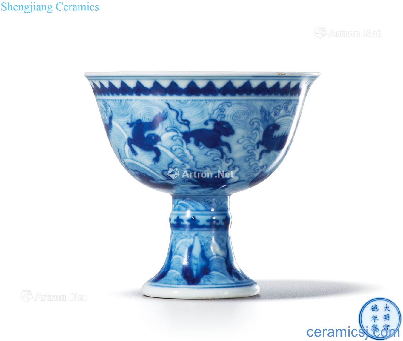 Blue and white hill outside the qing yongzheng small footed cup water benevolent in Sanskrit