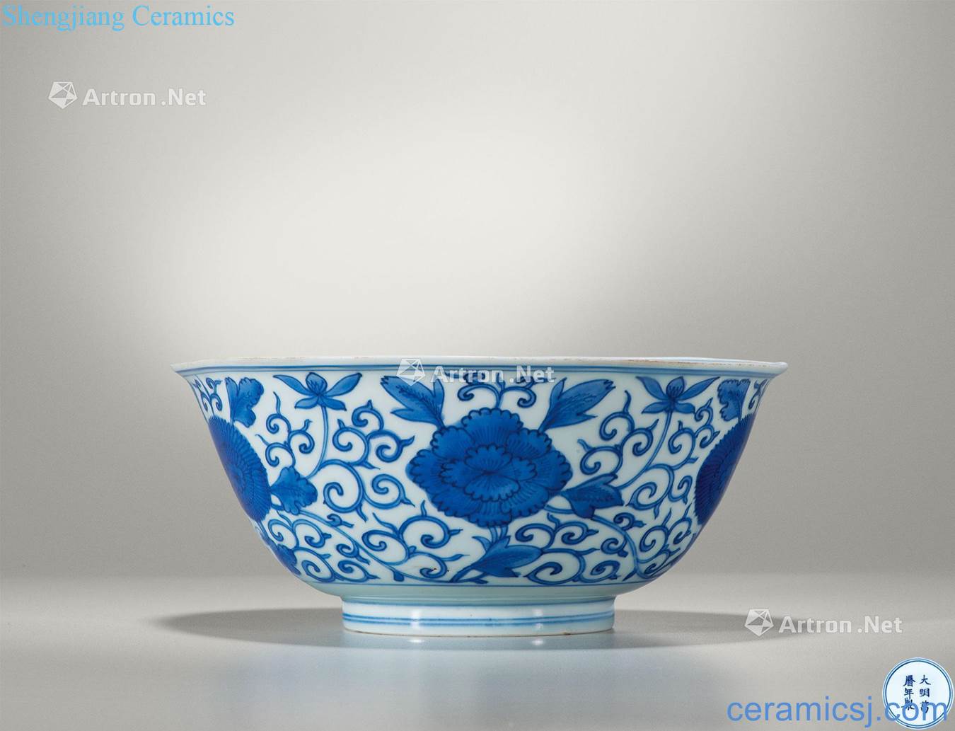 Ming wanli Blue and white branch flowers green-splashed bowls