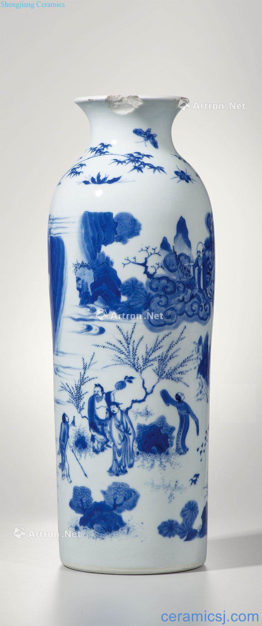 Ming chongzhen Blue and white the eight immortals birthday figure bottles