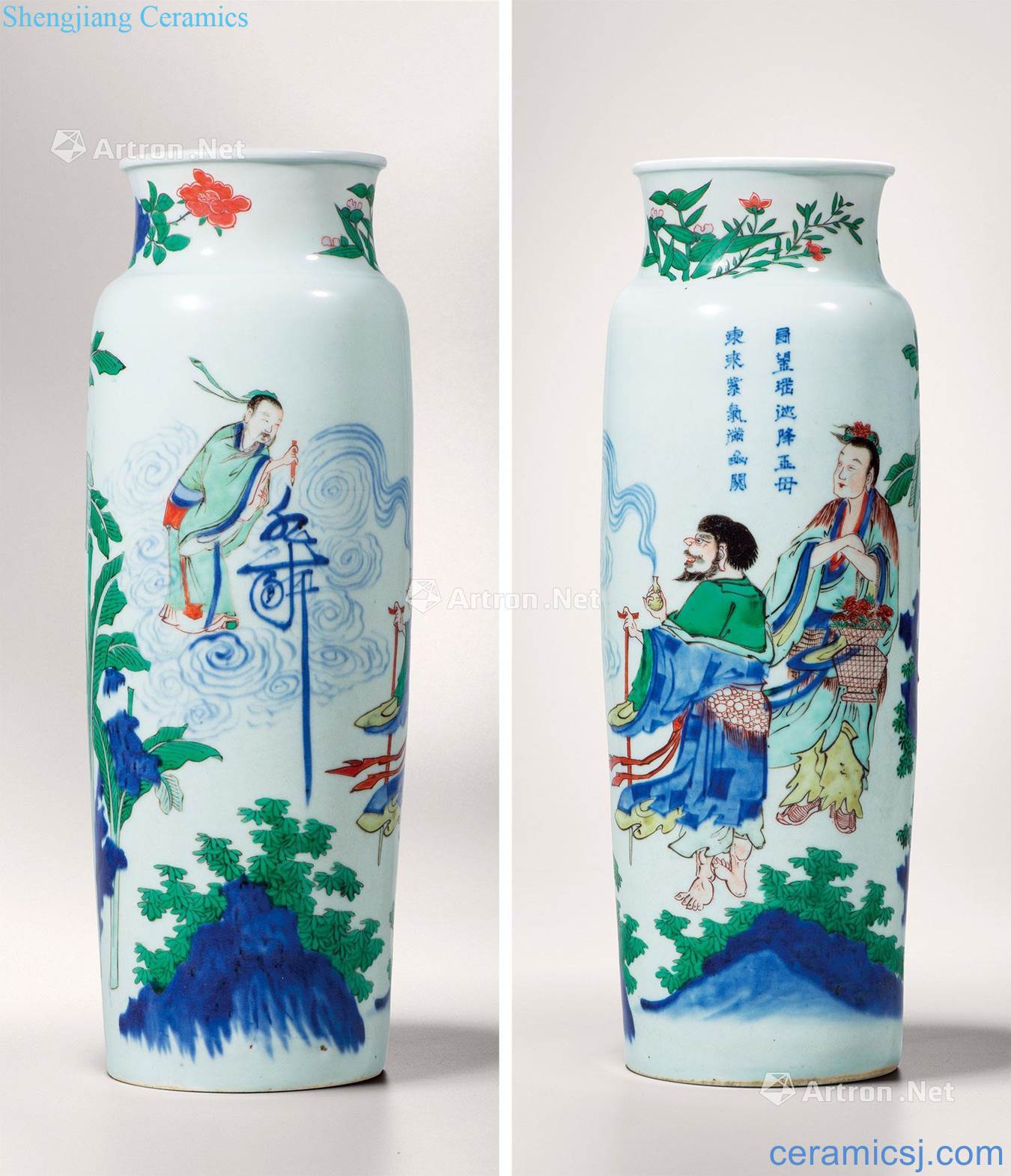 Qing shunzhi Li blue blue color turn iron mining and celebrates the life of cylinder bottles